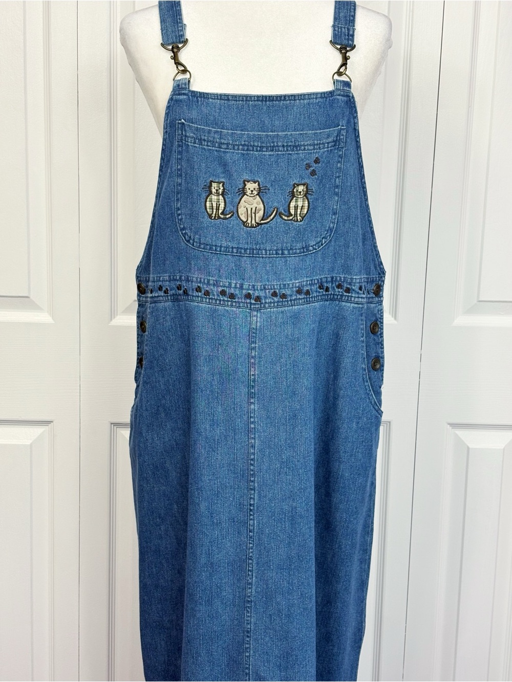 Vintage Christopher & Banks Cat Paw Print Denim Pinafore Jumper Dress Medium